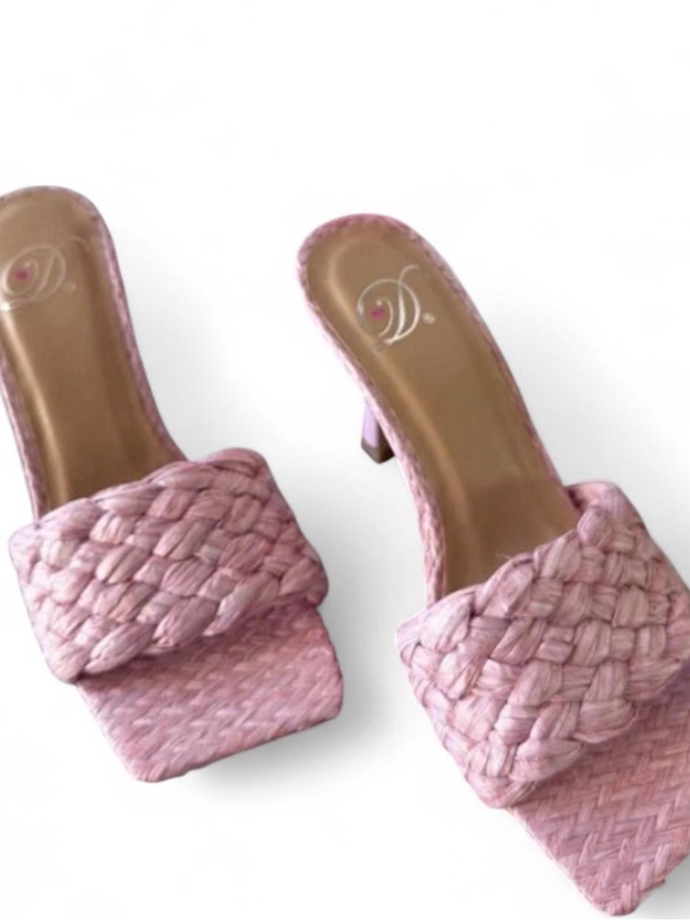 Delicious Blush Pink Braided Slide Kitten Heels, Sz 5.5